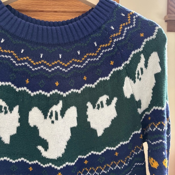 ModCloth Size Small Blue Ghost Halloween Fair-Isle Sweater - Picture 5 of 7
